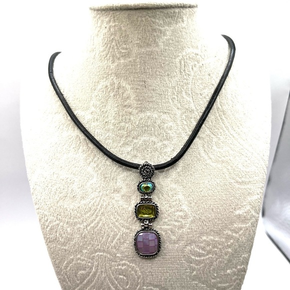 Lia Sofia black leather necklace silver pendant or Colorful Pendant Sliders - Picture 2 of 10